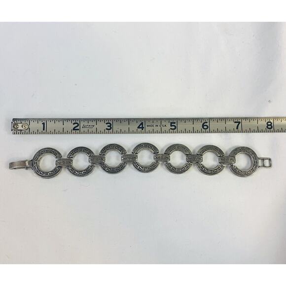 Vintage BRIGHTON Chunky Silver-Plated Southwestern Scrolled Circle Link Bracelet - Picture 3 of 4